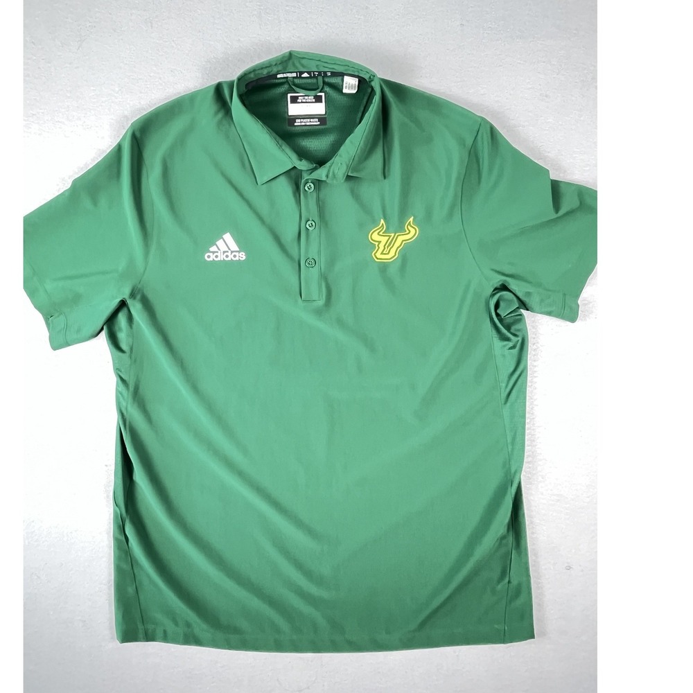Adidas Polo Shirt Mens L Green USF South Florida Bulls HG7445 Short Sleeve